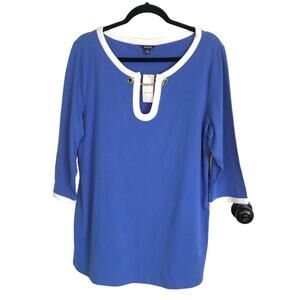 NWT Nautica Size XL Blue & White 3/4 Sleeve Tunic Top w/ Chain Detail Nautical